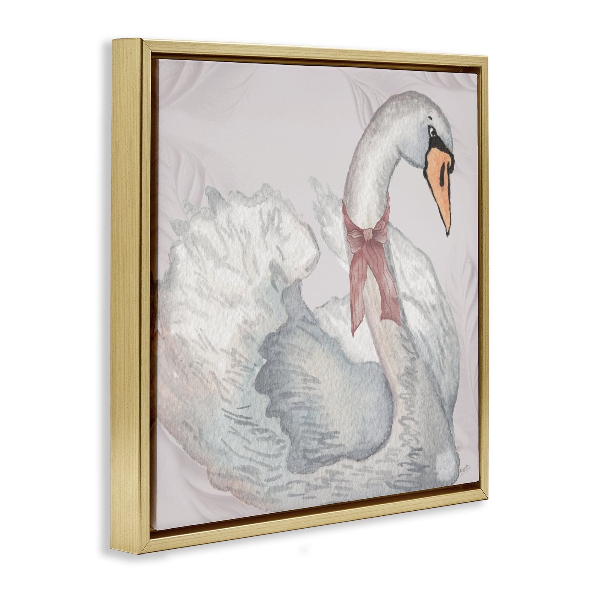 Stupell Industries Subdued Classic Swan Gold Framed Floater Canvas Wall Art, design by Elizabeth Medley