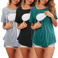 thumbnail image 2 of Camisetas de maternidad para mujer, moda de doble capa, lactancia, mangas cortas, Gris Negro Azul M, 2 of 9