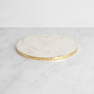 Round marble ceramic cutting board. Marble trivet in white or black with  gold veins and leather chord. Cheese serving tray slab to display with