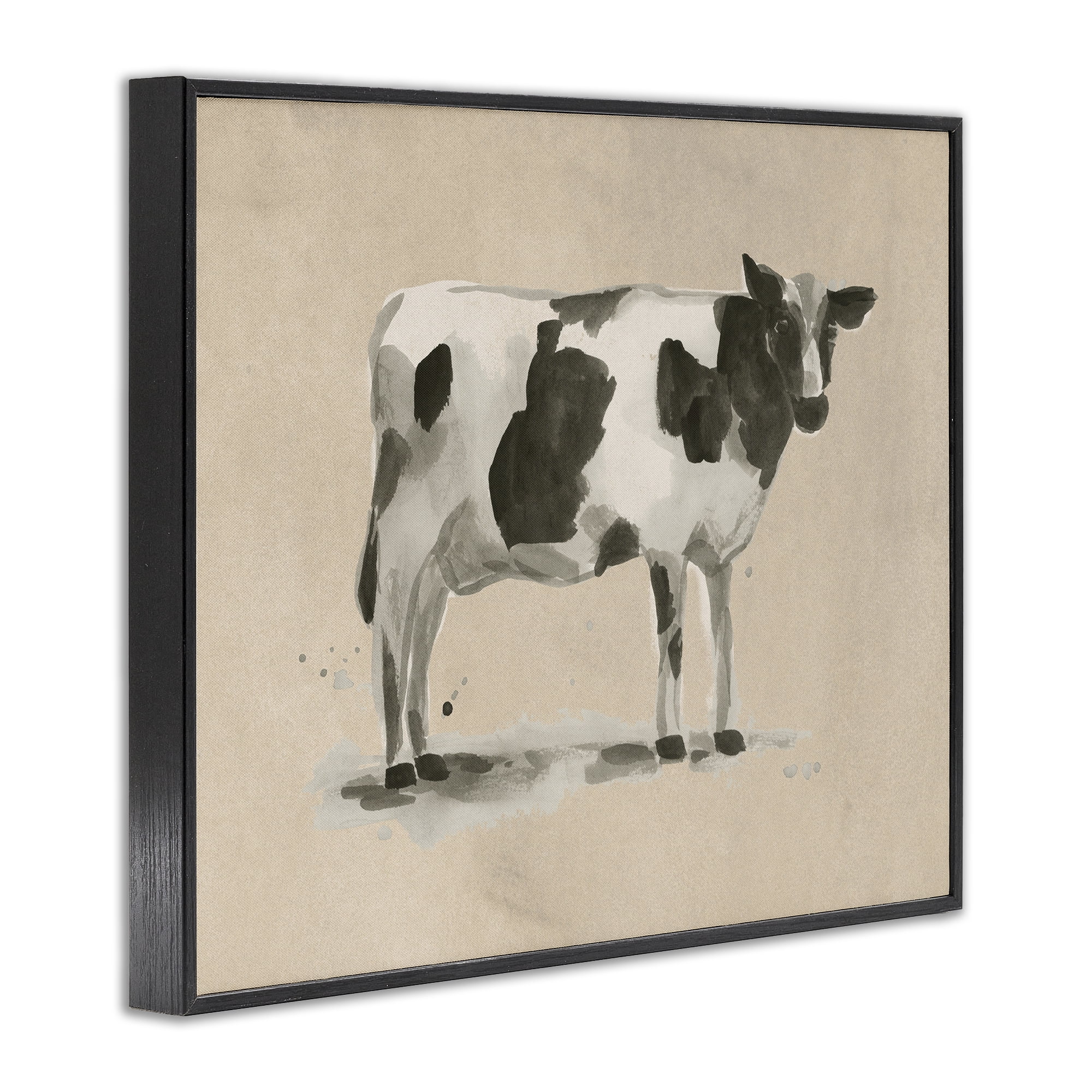 Stupell Industries Traditional Cow on Beige Animals & Insects Painting Black Framed Art Print Wall Art, 20 x 16