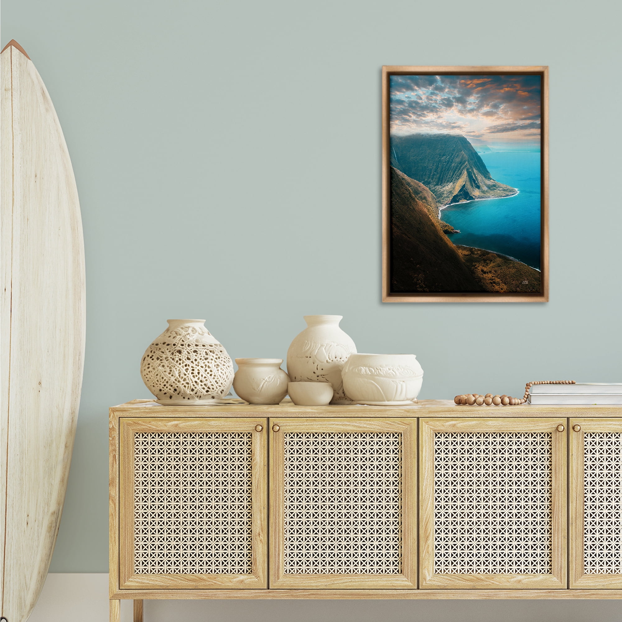 Stupell Industries Hawaiian Coast Cliffs Landscape & Nature Photography Brown Floater Framed Canvas Art Print Wall Art, 21 x 31