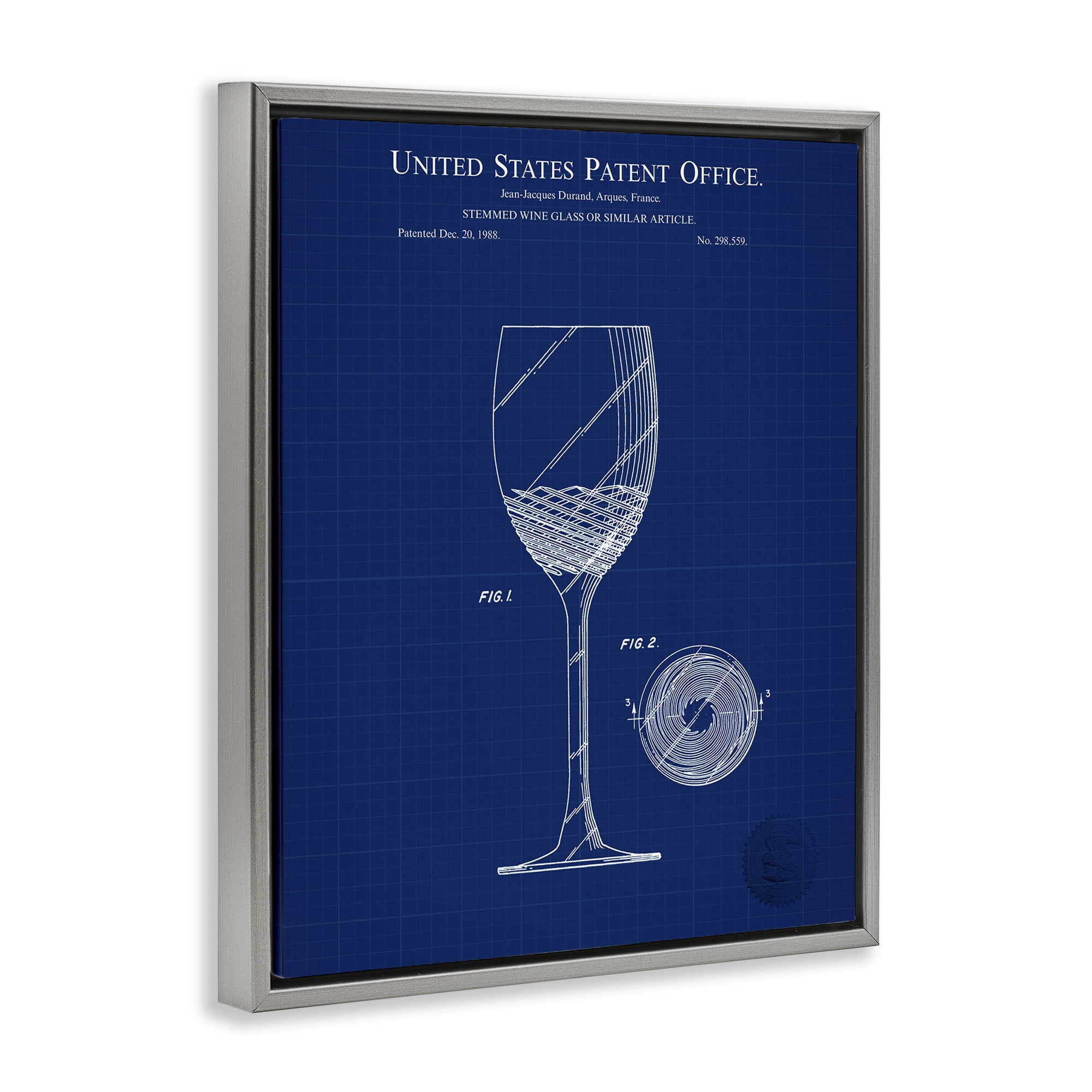 Stupell Industries Wine Glass Blueprint Typography Painting Gray Floater Framed Art Print Wall Art, 17 x 21