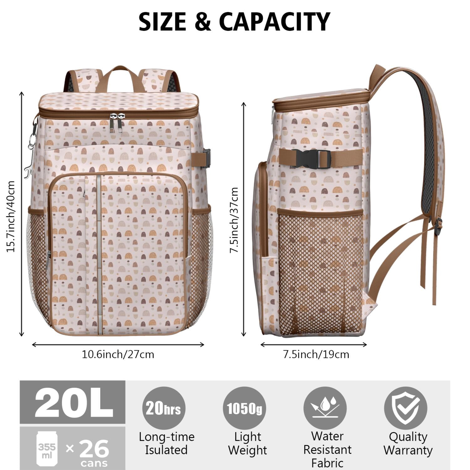 Travel Cooler Bag - Boho Bohemia Rainbow Camping Beer Cooler Backpack with Bottle Opener- Waterproof Insulated Picnic Backpacks - Cooler Bag for Beach