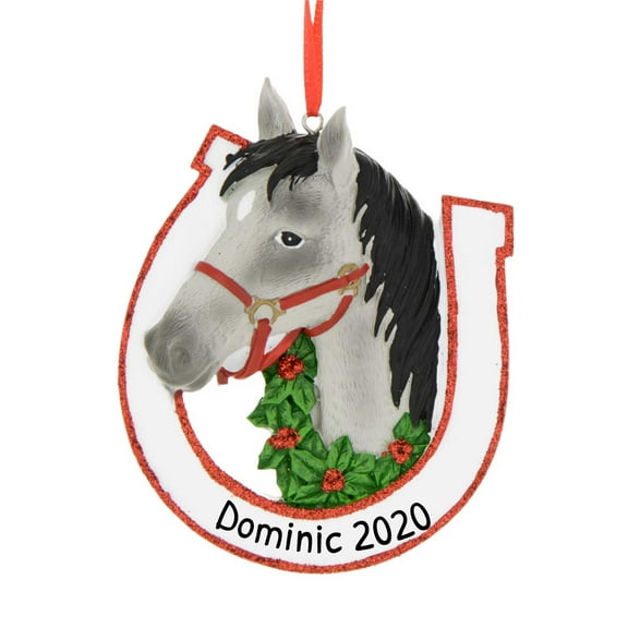 Personalized Horseback Riding Ornament - Equestrian Christmas Ornaments, Ranch Christmas Ornament, Horse Ornament, Equine Gifts for Horse Lovers - Grey Horse - Free Customization