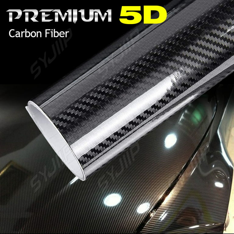 SYJIIP 5D High Gloss Black Carbon Fiber Vinyl Bubble Free Air Release Car Wrap Film Automotive DIY Decals and Hand Tool