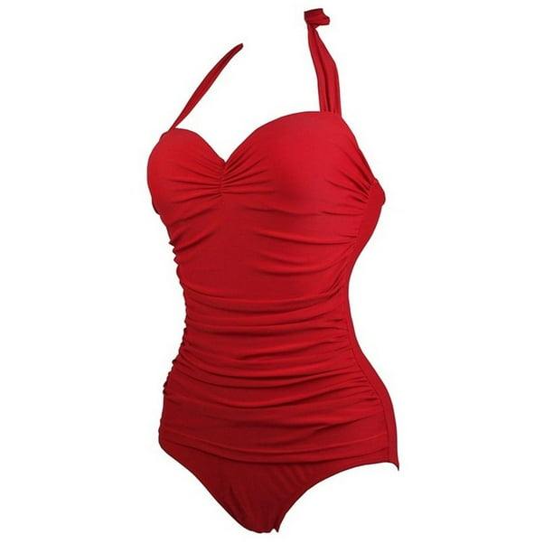 Womens Red One Piece Swimsuit Tummy Control Swimwear High Waist Bathing Suits Suits L Walmart Com