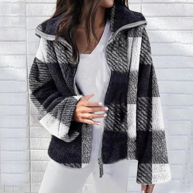Pntutb Mujer 2022 Otoño/Invierno Chaqueta A Cuadros De Felpa De Doble Cara Talla Grande Pntutb Pntutb-3759