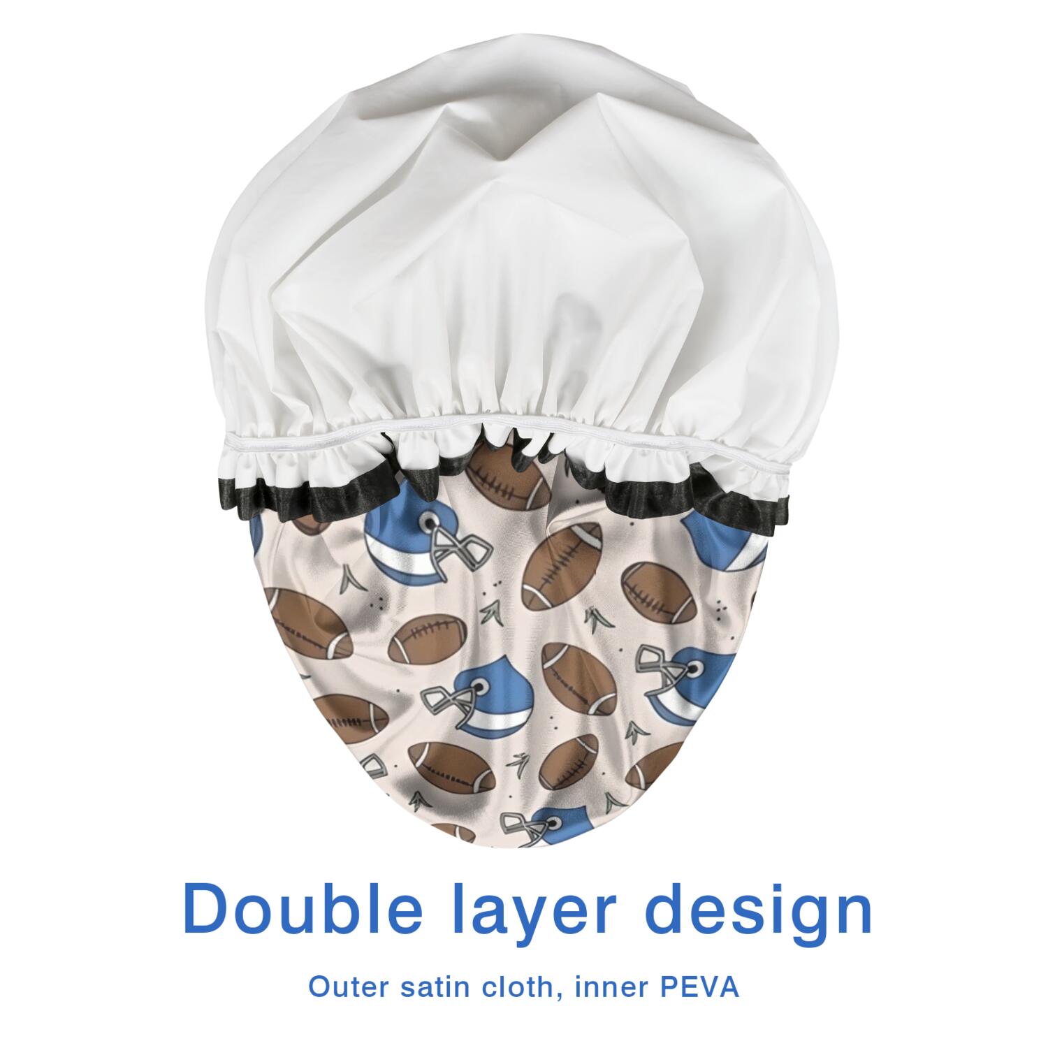 Shower Caps,Beige Background Football Helmets Pattern Waterproof Shower Cap for Women 4 Pieces,Double Reusable Hair Cover for Shower PEVA Elastic Stretch Hem