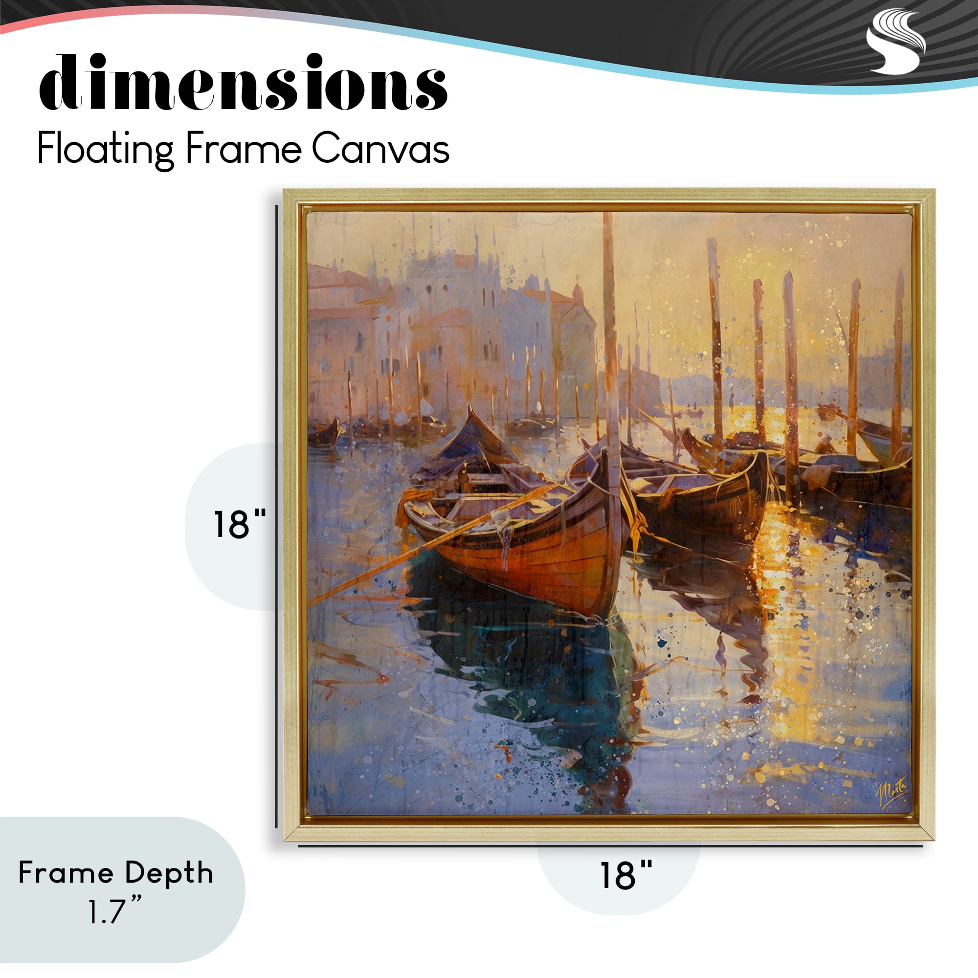 Stupell Industries Speckled Venice Boats Gold Framed Floater Canvas Wall Art, design by Marta Wiley