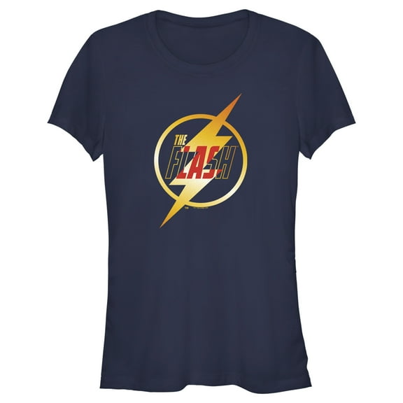 Junior's The Flash Gold Lightning Emblem  Graphic Tee Navy Blue 2X Large