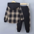 thumbnail image 4 of CAUYDY Kids Boy's Outfits Baby Toddler Button Plaid Long Sleeve Jacket and Elastic Waist Sweatpants 2 Piece Set Fall Winter Brown for Sizes 6-7 Years, 4 of 9