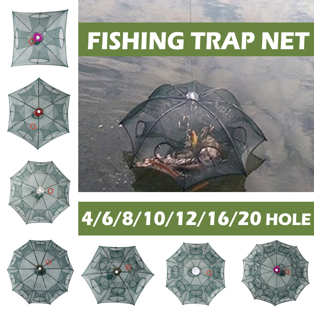 GLB STORE Fish Foldable Fishing Net Hand Casting Cage Crab Net for Minnows Small-Dia 31.5/23.6 Crab Lobsters Fishes