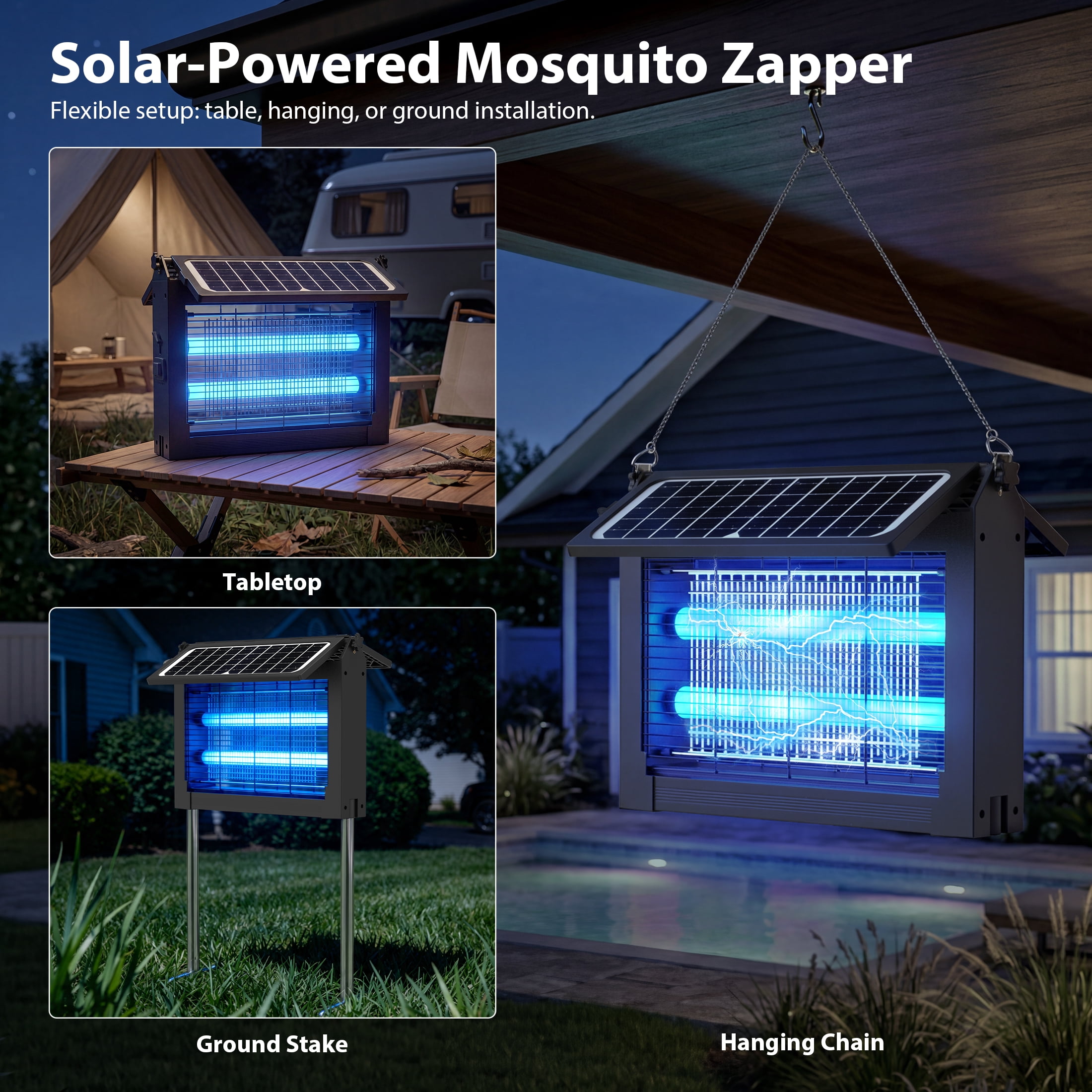 Aukfa Bug Zapper Outdoor, 1 Acre Rechargeable Mosquito & Fly Zapper, Dual Solar Panels, IPX5