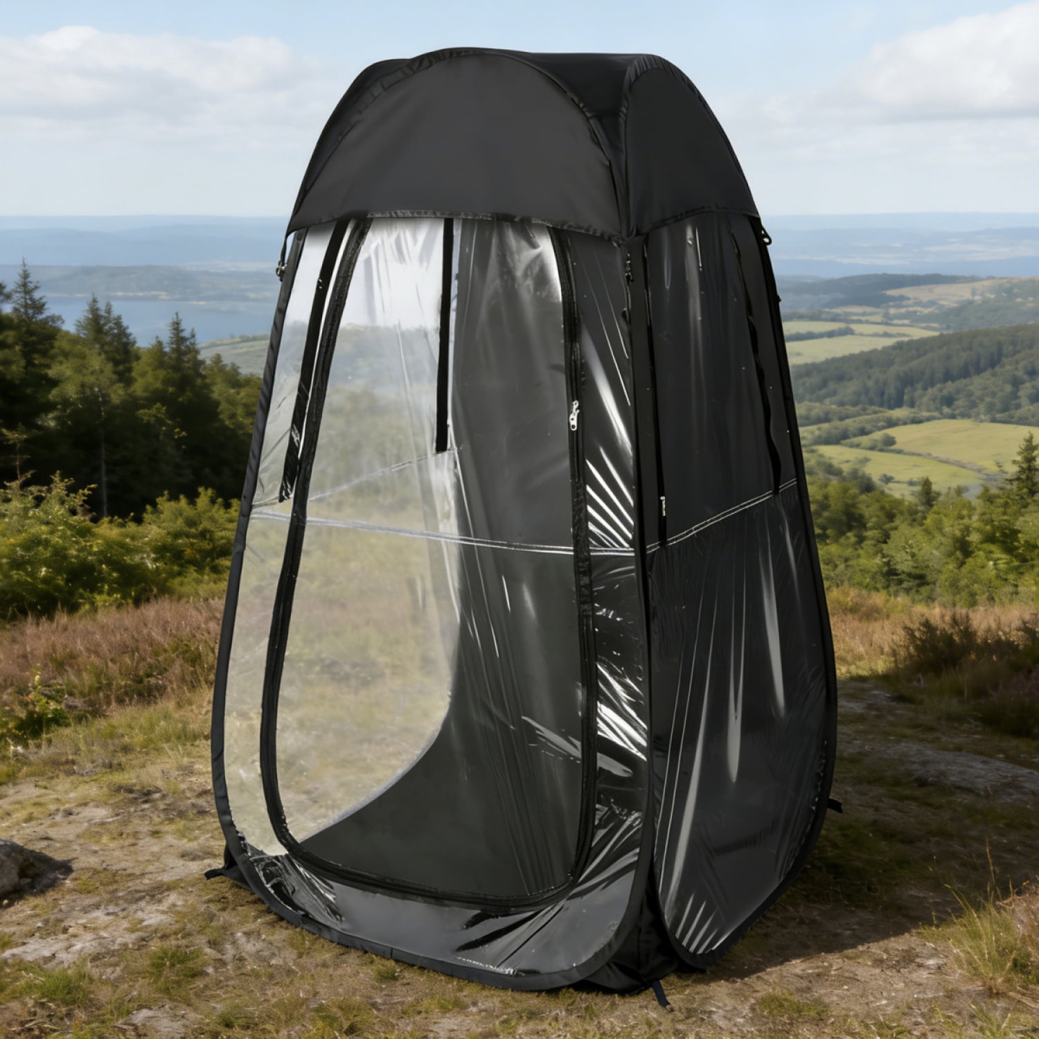 Windproof Rainproof Portable Pop Up Sports Tent Black Lightweight Shelter For Outdoor Sports Events Fishing Camping