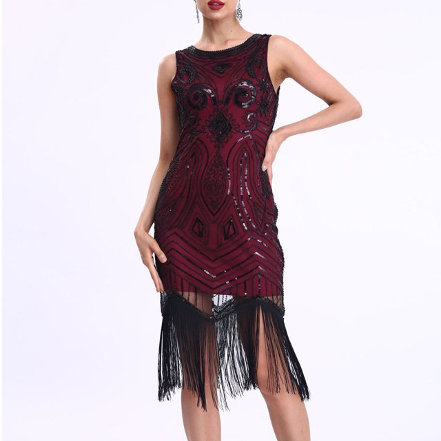 Uppada Robe de Soirée pour Femmes à Paillettes avec Franges et Pampilles, Col en V, Sans Manches, Bretelles Spaghetti, Robe de Cocktail, Bal de Promo, Mini Robes de Fête, Coupe Ajustée, Froncée, Extensible, Liquidation en Liquidation