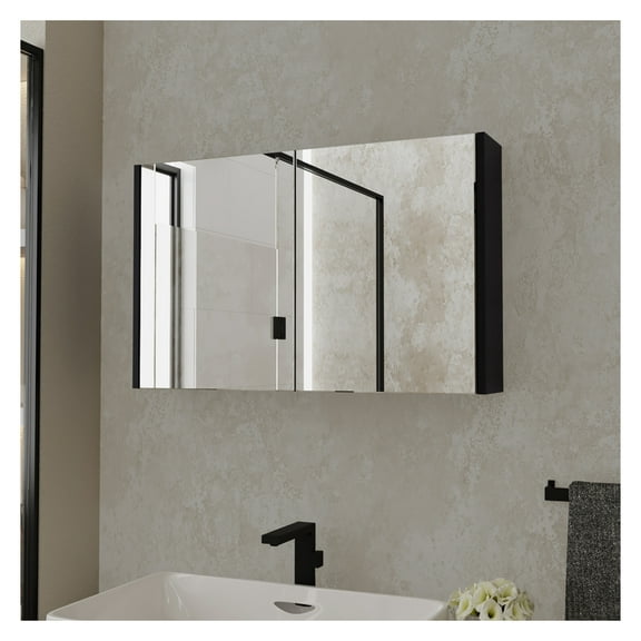 Medicine Cabinet Mansfield - Bathroom Storage Cabinet with Mirrors - Black Finish - Compact Design - Ideal for Small Bathrooms