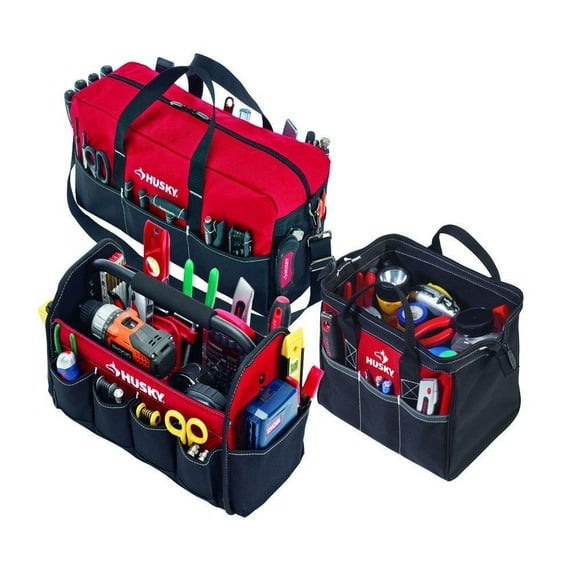 Husky 3 Bag Combo, 12 in Toolbag, 15 in Tote and BONUS Duffle Bag