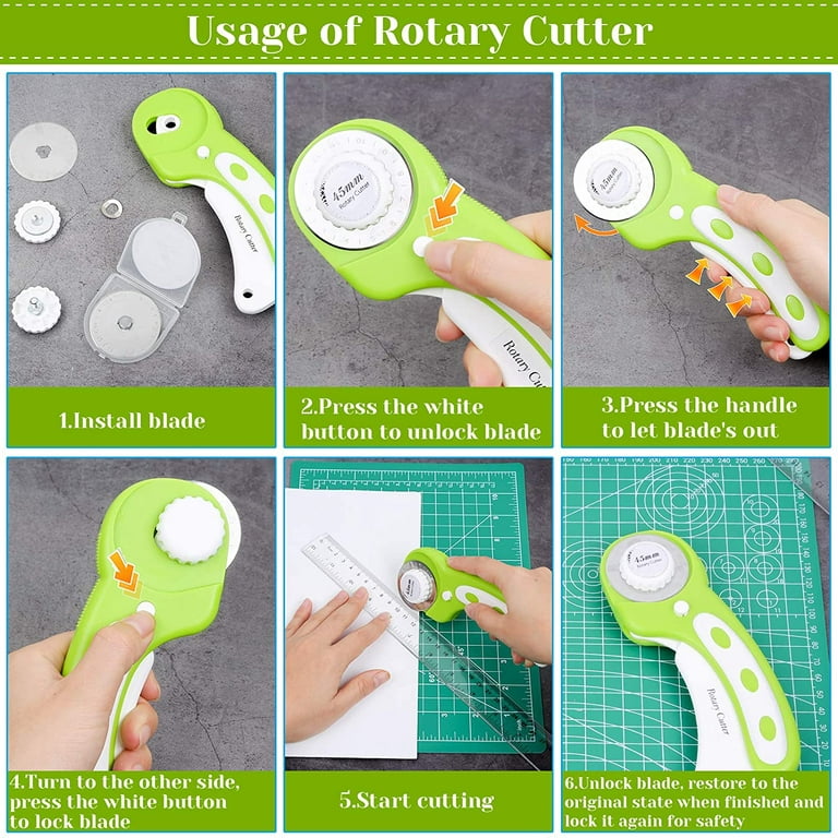 Rotary Cutter Set, Audab Self Healing Sewing Mats Rotary Cutter and Mat  45mm Rotary Fabric Cutter Set with 2 Blades Rotary Cutting Mat for Crafts  Fabric Quilting Hobby (9 x 12 (A4)) 