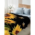 thumbnail image 4 of Sunflower Full Size Flat Sheet, Wrinkleproof & Fadeproof Cooling Flat Bed Sheet Only, Summer Bee Botanical Floral Black Breathable Soft Bedding Top Sheets 81 x 96 Inches, 4 of 8