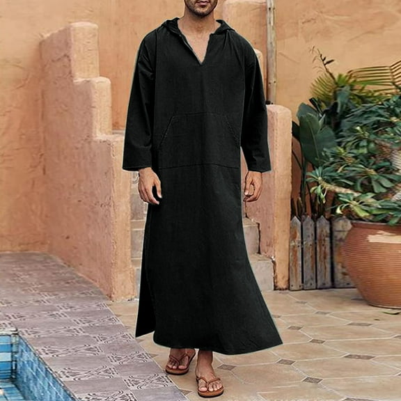 Hauaitttt Men's Arab Casual Long Sleeve Hooded Pocket Loose Robe Shirt Robe Clothes Women Hijab for Girls Prom Dresses Two Piece Nigerian Dresses for Women Traditional Girls Maxi Dress Long Sleeve