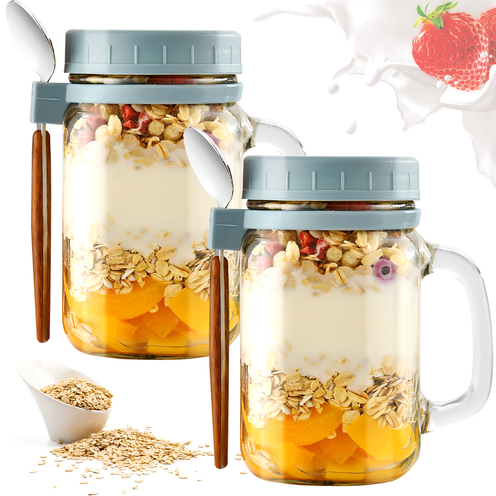 FISHOAKY 4 Pack Overnight Oats Containers with Lids and Spoons, 12 oz Glass  Mason Jars for Overnight Oats with Measurement,Overnight Oats Jars Airtight  Jars for Milk, Cereal, Fruit, Yogurt and More 