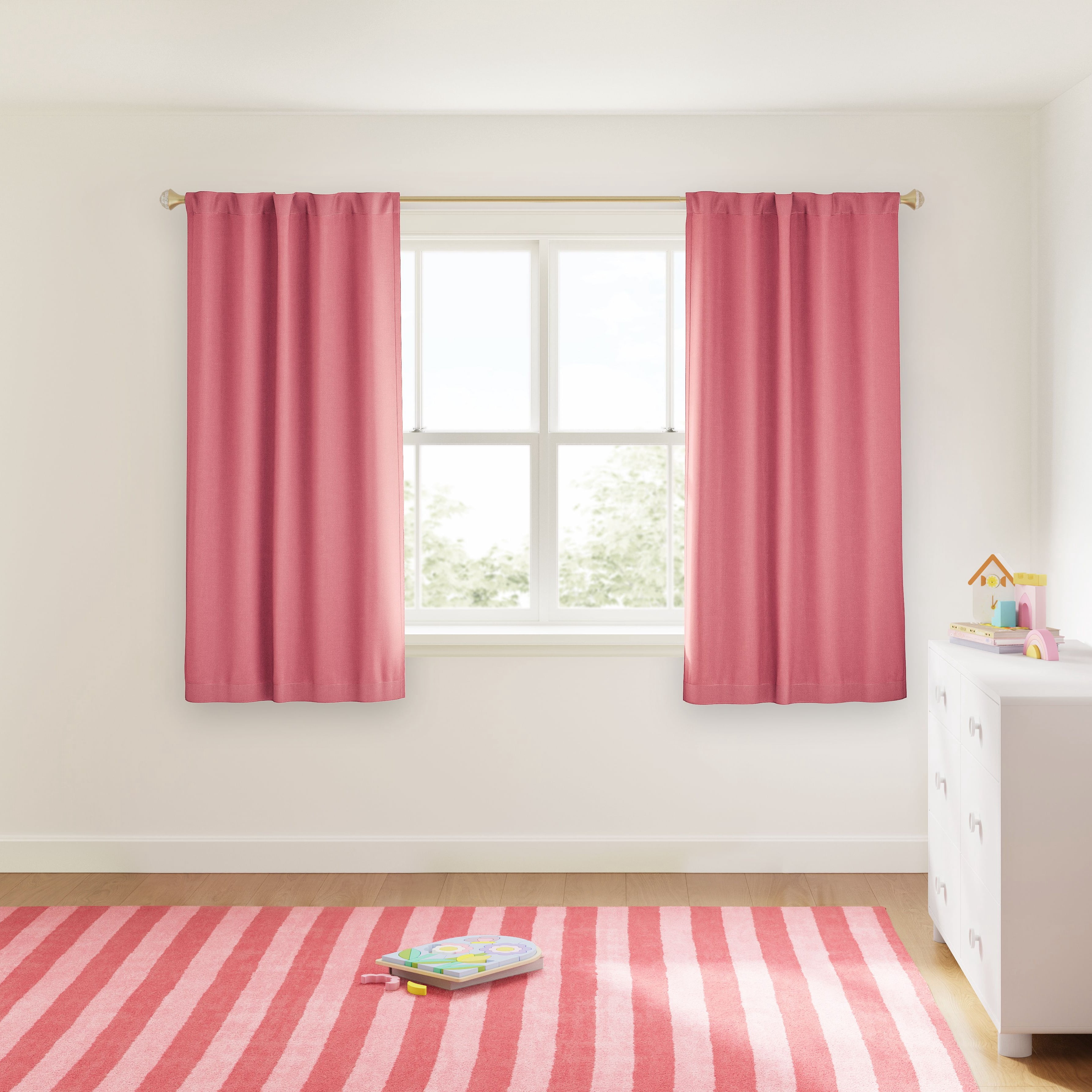 Mainstays Kids Pink Solid Blackout Rod Pocket with Back Tabs Curtain Panel Pair, Set of 2, 30" W x 63" L