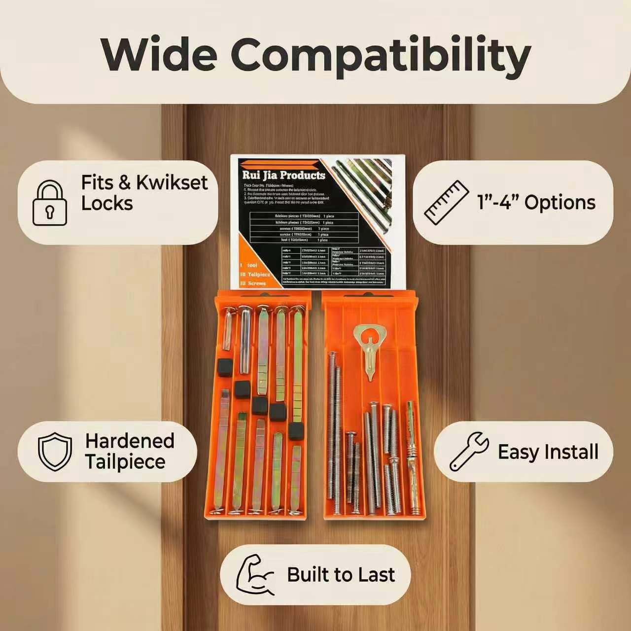 20-Piece Reney Kit Thick Door Extension Kit 1.0–3.15 in  Adjustable Deadbolt Tailpiece & Lock Extension Hardware