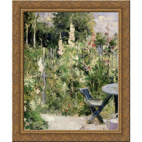 Roses Tremieres (Hollyhocks) 20x24 Gold Ornate Wood Framed Canvas Art by Morisot, Berthe