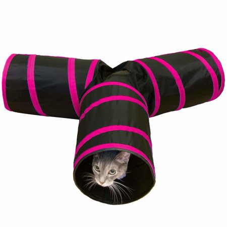 Purrfect Feline 3-Way Cat Tunnel, Interactive Crinkle Cat Toy Pink, L