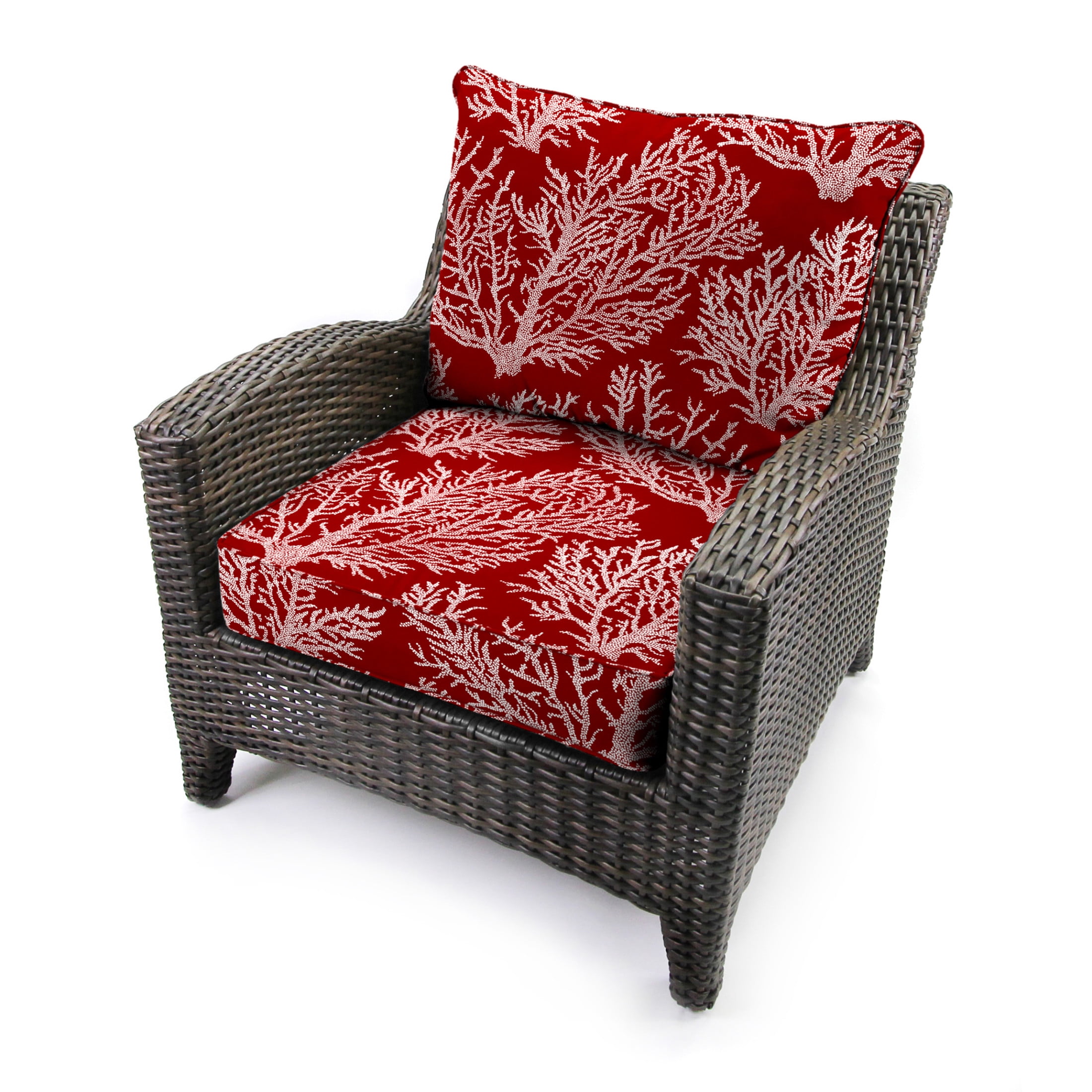 Jordan Manufacturing 46.5" x 24" Seacoral Red Nautical Rectangular Outdoor Deep Seat Chair Cushion Set with Welt