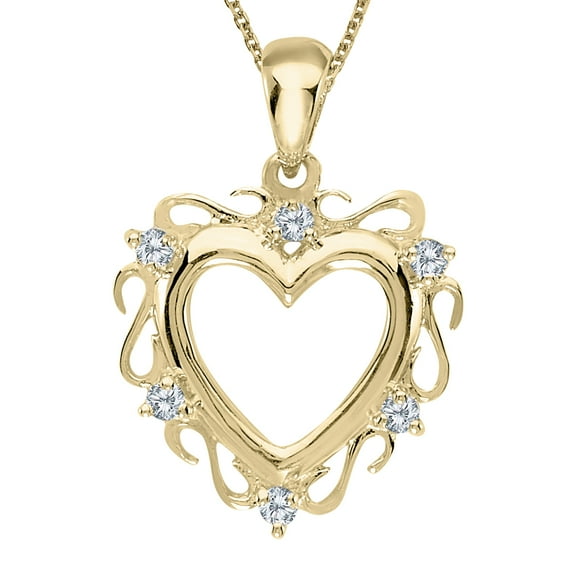 14K Yellow Gold Diamond Heart Pendant with 18" Chain