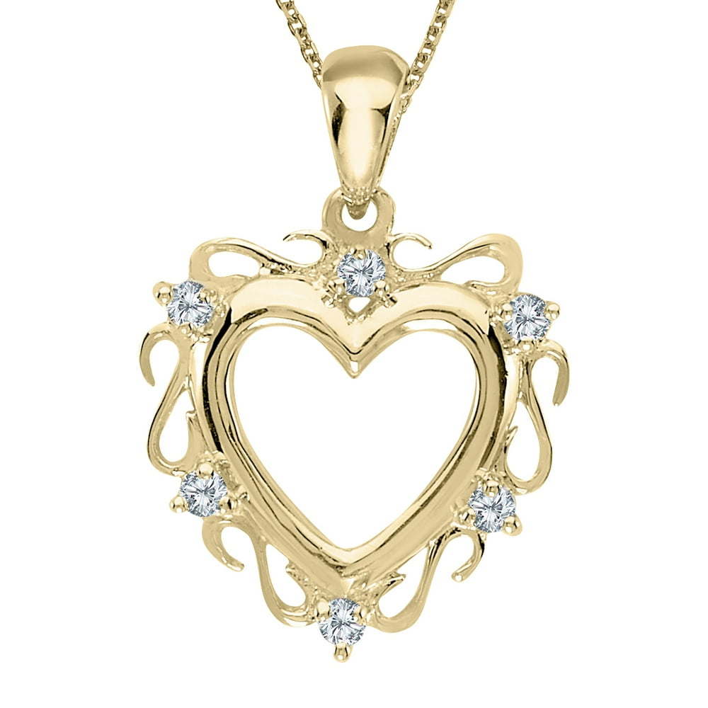DirectJewelry 14K Yellow Gold Diamond Heart Pendant with 18" Chain