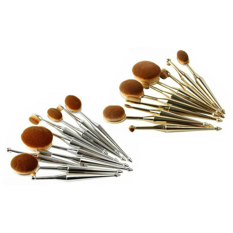 Metallic Oval Makeup Brush Set 10-Piece Metallic Oval Makeup Brush Set