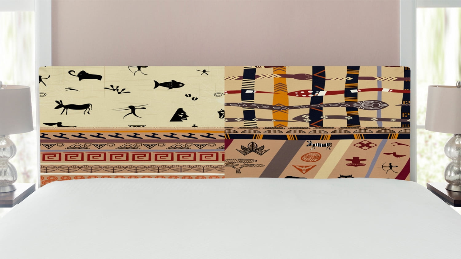 Prehistoric Headboard, Hunting Animals in Wilderness Zebra Fish Snake