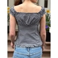 thumbnail image 4 of Women Y2k Coquette Button Down Slim Fit Shirt Frill Cap Sleeve V Neck Crop Top 90S Vintage Blouse, 4 of 6