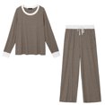 thumbnail image 6 of Fantaslook Color Block Pajamas for Women Crew Neck Tops Long Loungewear Pants Spliced 2 Piece Outfits Sets with Pockets, 6 of 10