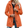 thumbnail image 2 of Staron Women Waterproof Hooded Jacket Zip V Neck Long Sleeve Casual Travel Loose Outdoor Coat with Pockets, Orange L, 2 of 7