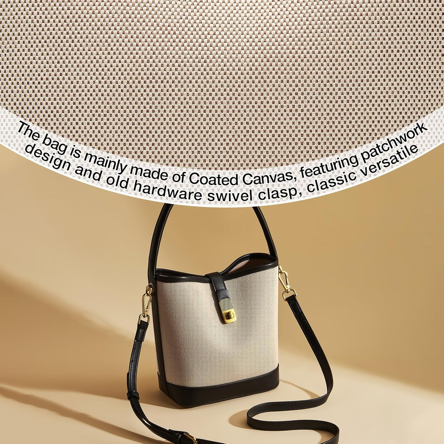 Kwuty Coated Canvas Bucket Crossbody Bags for Women Top-Handle Handbags Small Satchel Purse Trendy Twist Lock