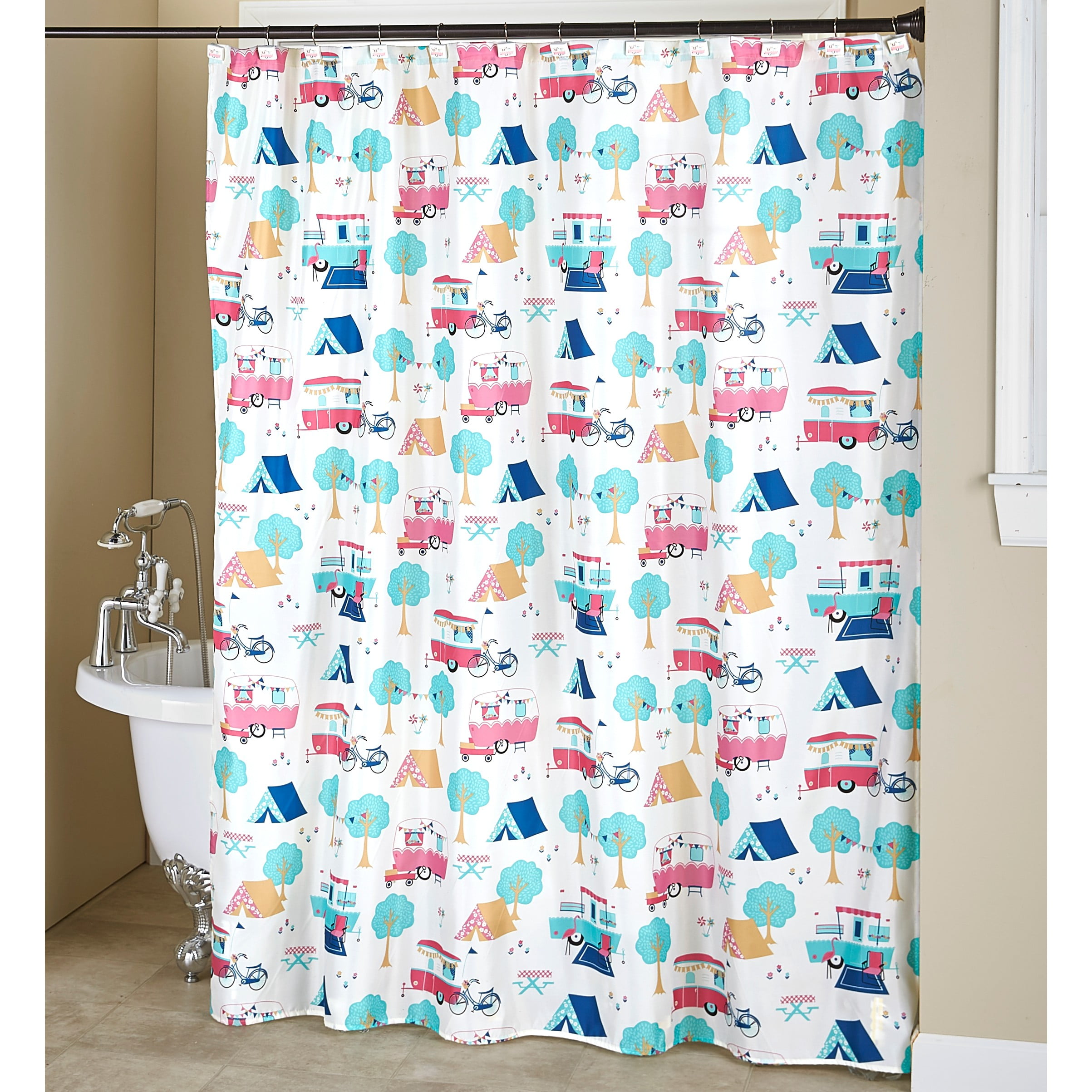 Bathing Cat Shower Curtain Blue Funny Peeking at The Cat Pattern Bath Curtain 