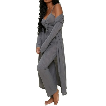 

Women s 3 Pcs Lounge Set Cami Top Pants Pajama with Robe M(6)