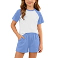 thumbnail image 2 of BXJX Girls Summer Outfit Sets, Short Sleeve Color Block 2 Piece T-Shirt and Shorts Set Blue Size 9-10 T, 2 of 7
