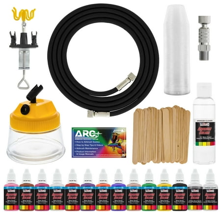 

12 Color Airbrush Paint & Accessories Kit Cleaning Pot Holder Hose Quick-Connect