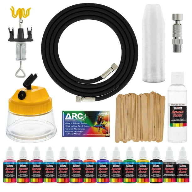 12 Color Airbrush Paint & Accessories Kit Cleaning Pot Holder Hose