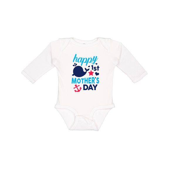 Inktastic Nautical Themed Happy 1st Mother's Day Boys or Girls Long Sleeve Baby Bodysuit