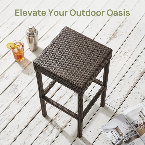 Spaco 2 Pieces Patio Rattan Wicker Bar Stool Chairs, Outdoor Chairs, Patio Chair, Outdoor Patio Furniture-Brown