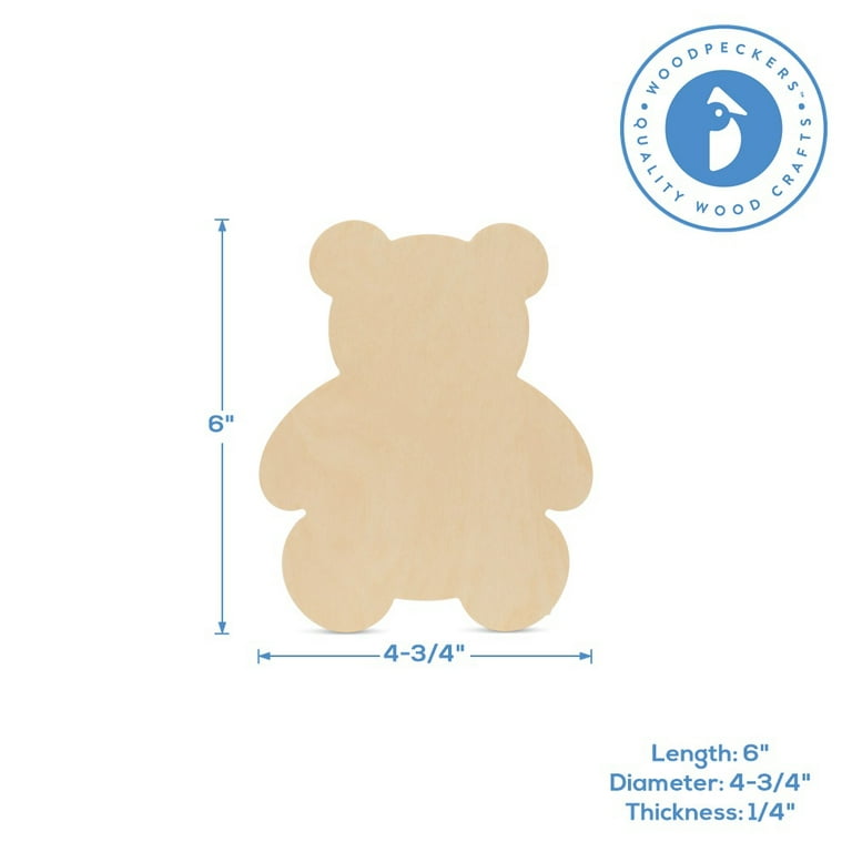 Teddy Bear Wood Cutouts 6-inch, Pack of 50 Wooden Crafts to Paint