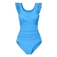 thumbnail image 4 of Girls Swimsuit One Piece Ruffle Trim Swimwear Criss Cross Girls Bathing Suit /Sky Blue/8, 4 of 4