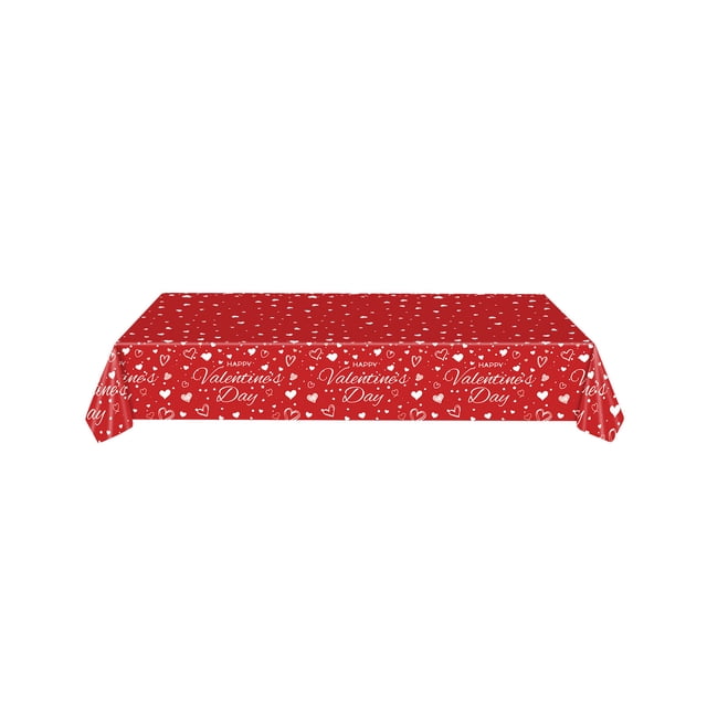 Birdeem Valentine's Day Tablecloth 54x108 Inches, Waterproof Plastic Party Cover, Romantic Heart Decor for Dining, Holiday Celebration, Red