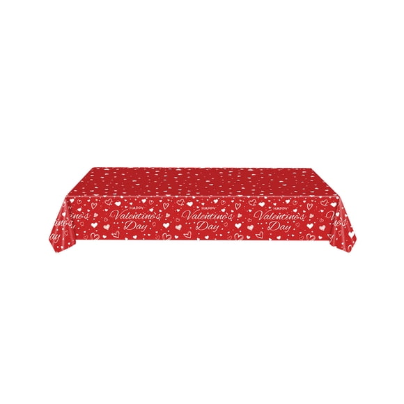 Birdeem Valentine's Day Tablecloth 54x108 Inches, Waterproof Plastic Party Cover, Romantic Heart Decor for Dining, Holiday Celebration, Red