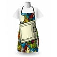 thumbnail image 3 of Hip Hop Apron, 90s Theme Retro Style Linear Drawn a Vintage Television and Speech Bubble, Unisex Kitchen Bib with Adjustable Neck for Cooking Gardening, Adult Size, Multicolor, by Ambesonne, 3 of 4